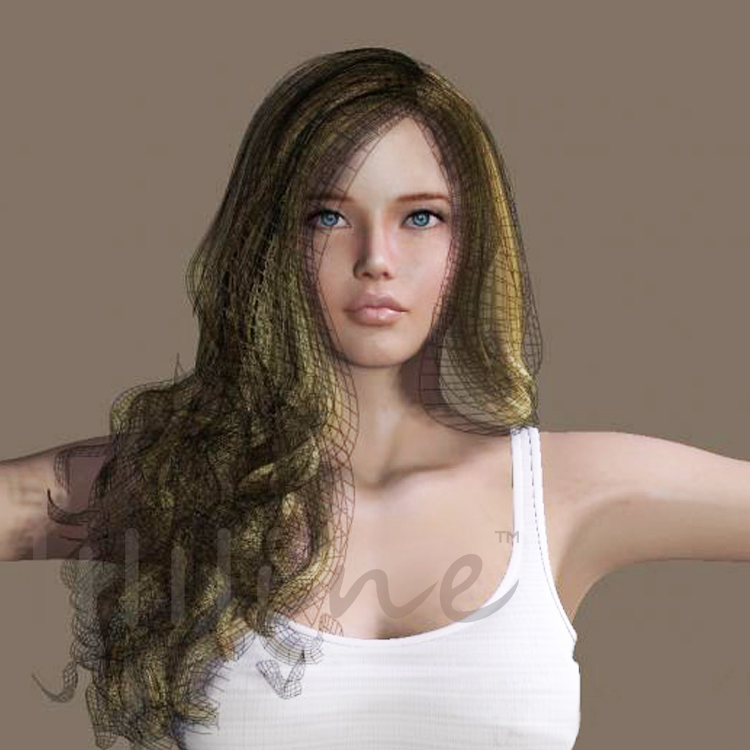 Long Golden Hair Beauty Model 3D Model